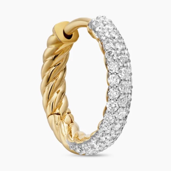 David Yurman Gold and Diamond Huggie Hoop Earrings - Picture 6 of 13